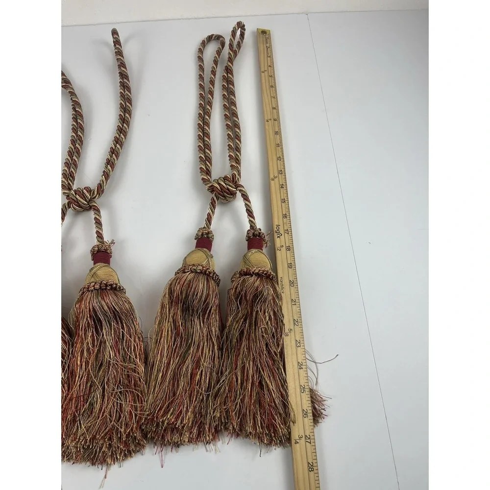 Vintage 90s Set Of Double Tassel Curtain Tiebacks Burgundy & Gold